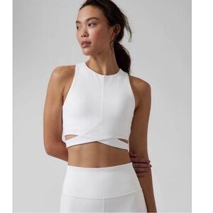 Athleta White Cutout Crop Top High Neck Sports Bra
